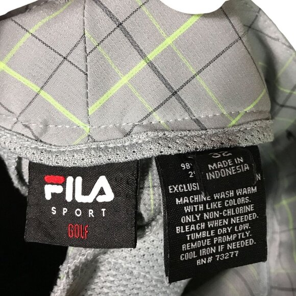 Fila Gray Neon Yellow Black Checkered Athletic Shorts Mens 32 - Picture 4 of 4